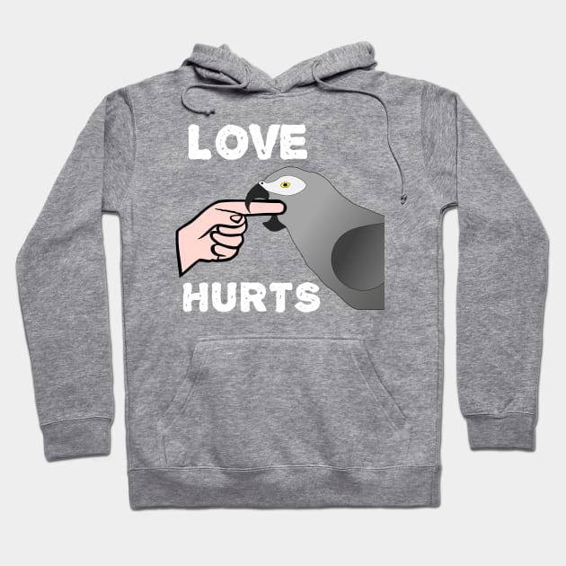 Love Hurts African Grey Parrot Biting Hoodie by Einstein Parrot